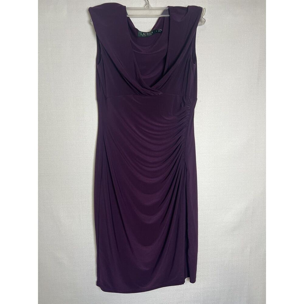 Lauren Ralph Lauren Cocktail Dress Navy Embellished Straps Gathered Waist Size 6